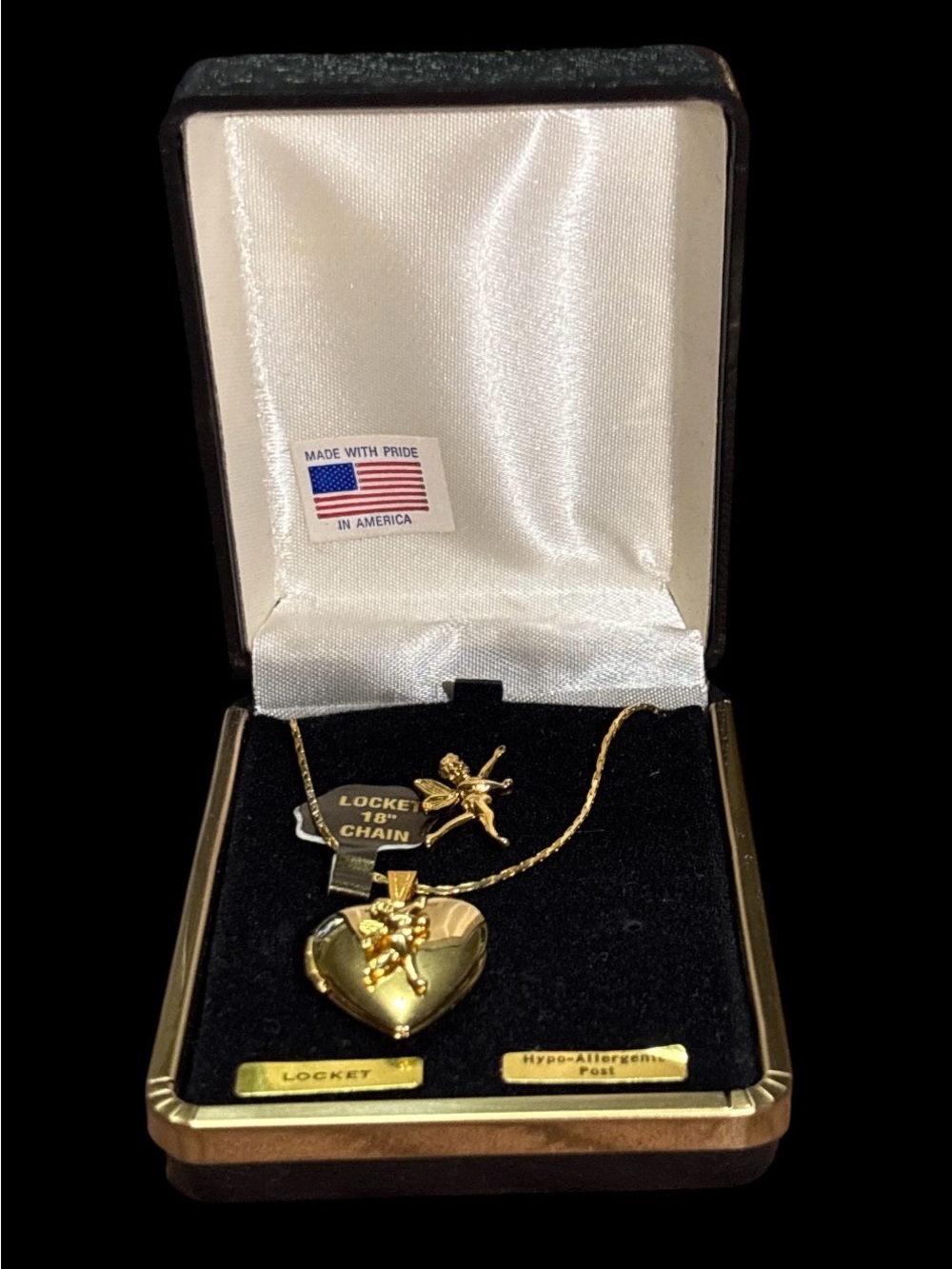 Gold Heart Locket Necklace with Angel Accent & Matching Brooch - Picture 4 of 4